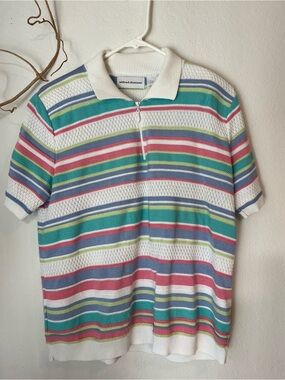 VTg 90s Knit Polo Sweater Pastel Stripe Size Large Top